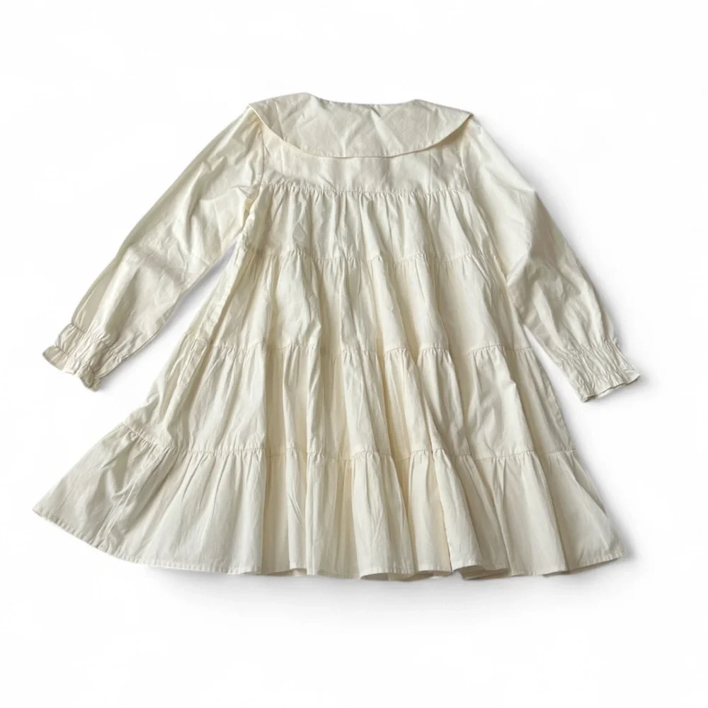 Vintage Benetton 100%COTTON Cross Stitch SPREAD COLLAR DRESS Girl L